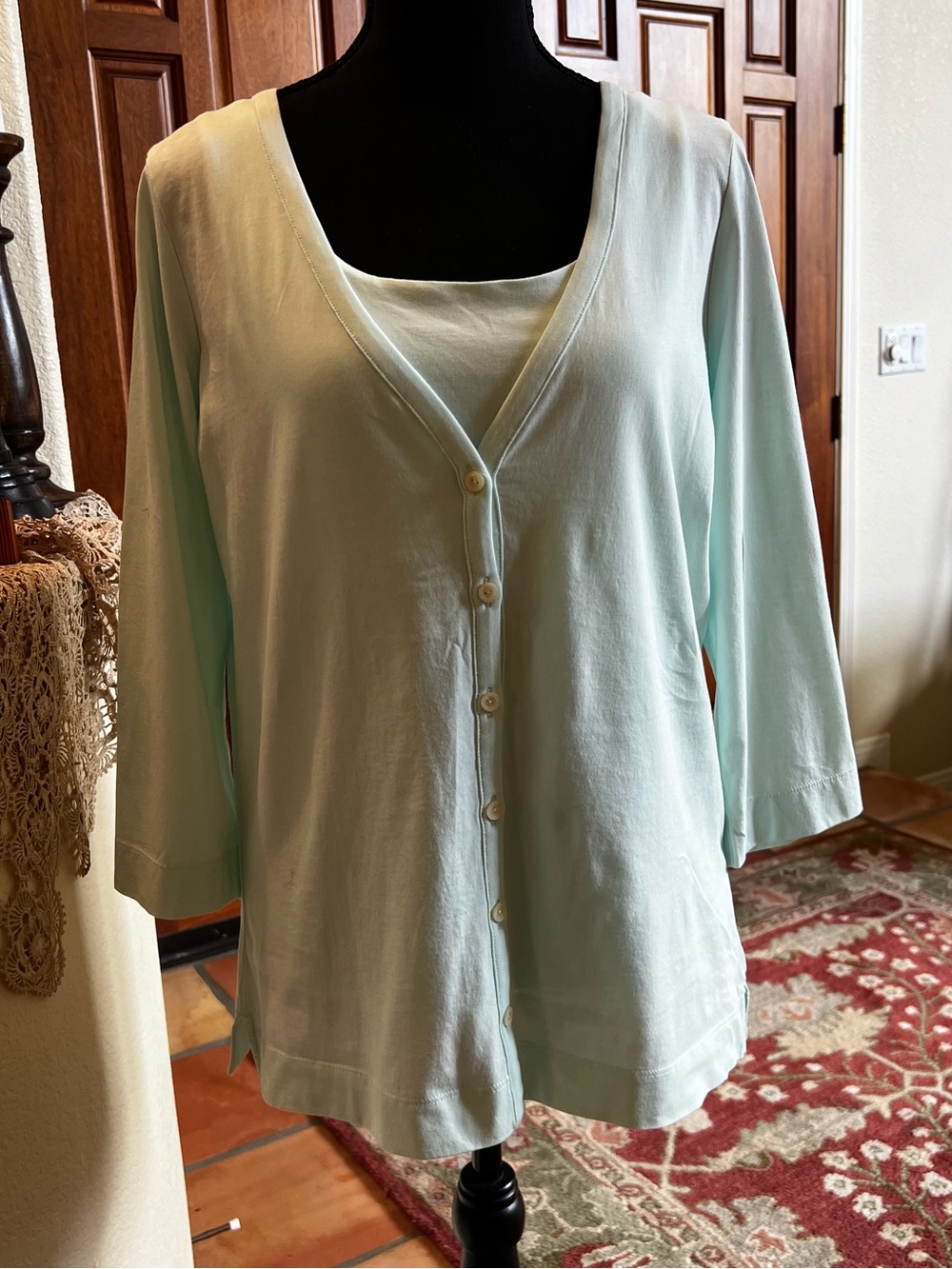 J. Jill Pale Mint Layered Button-Front Cardigan Set